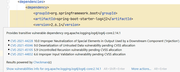 Vulnerable dependency detected in POM file